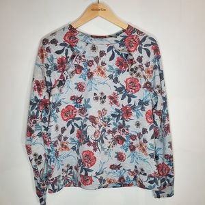 Signature Studio gray floral lightweight ruffled long sleeve sweatshirt small